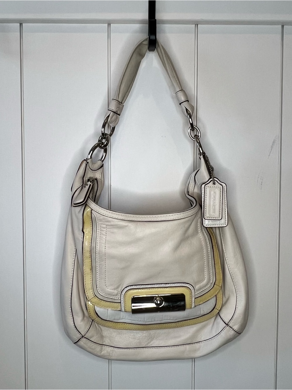 Coach Kristin Spectator  Hobo Bag in Light Cream with Yellow Trim
